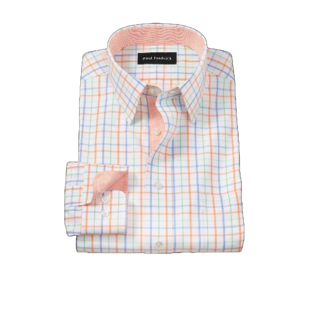NWT PAUL FREDRICK Comfort Stretch Non-Iron Check Dress Shirt SZ 15.5 -34
